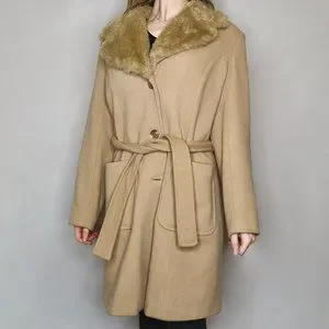 Oasis Women's Wool Coat with Faux Fur Collar Size UK 14